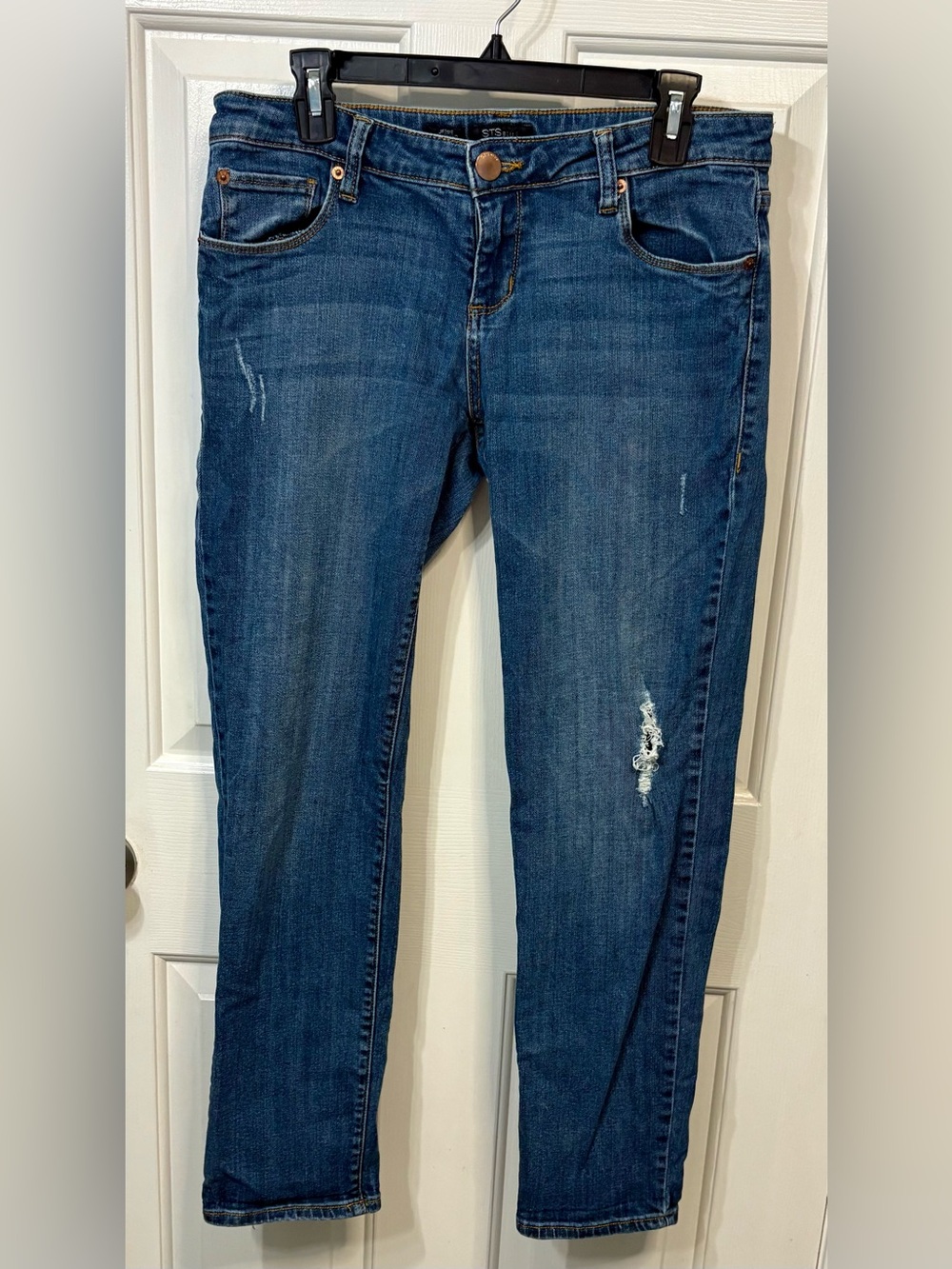 STS Blue Women's Skinny Jeans in Dark Wash with Light Distressing